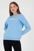 Kadın Oversize Baskılı Sweatshirt Mavi thumbnail 9