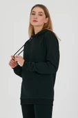 Kadın Kapüşonlu 3 iplik Sweatshirt  Siyah thumbnail 3