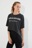Kadın Baskılı Oversize T-shirt  Antrasit thumbnail 7