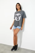 Kadın Baskılı Oversize T-shirt Antrasit thumbnail 2