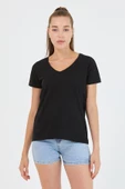 Kadın %100 Pamuk V Yaka 3lü T-shirt Paketi  Su Yeşili - 4
