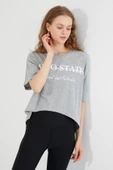 Kadın Baskılı Oversize T-shirt  Gri Melanj thumbnail 10