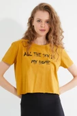 Kadın Baskılı T-shirt Sarı thumbnail 3