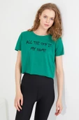Kadın Baskılı T-shirt Yeşil thumbnail 8