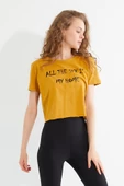 Kadın Baskılı T-shirt Sarı thumbnail 9