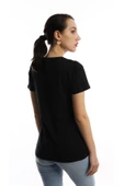 Kadin Bisiklet Yaka Baskılı Basic Tişört Siyah thumbnail 3