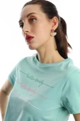 Kadın Hello Lovely Yazı Baskılı Tişört Turkuaz - 2