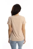 Kadin Bisiklet Yaka Baskılı Basic Tişört Bej thumbnail 3