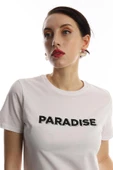 Kadın Bisiklet Yaka Paradise Baskılı Regular Fit Tişört Beyaz - 3
