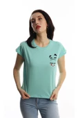 Kadın Bisiklet Yaka Game Over Kedi Baskılı Regular Fit Tişört Turkuaz - 2