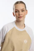 Kadın Oversize Fit Reglan Kol Basic Tişört Bej - 4