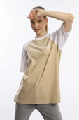 Kadın Oversize Fit Reglan Kol Basic Tişört Bej - 3