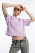 Kadin Oversize Fit Crop Tişört Lila thumbnail 2