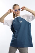 Kadın Oversize Fit Reglan Kol Basic Tişört İndigo thumbnail 1