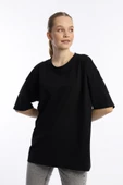 Kadın Oversize Bisiklet Yaka Tişört Siyah thumbnail 2
