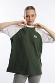 Kadın Oversize Fit Reglan Kol Basic Tişört Haki - 2