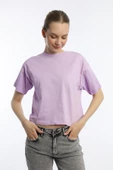 Kadin Oversize Fit Crop Tişört Lila thumbnail 3