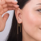 14 Ayar Altın Sallantı Zincir Tek Küpe 0,60 Gr - 2