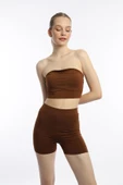 Kadın Allegro Kumaş Askısız Crop Top Kahverengi - 1