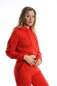 Kadın Kruvaze Detaylı Kapüşonlu Crop Sweat Kırmızı - 2