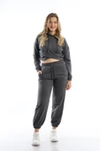 Kadın Kruvaze Detaylı Kapüşonlu Crop Sweat Antrasit - 3