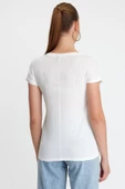 Kadın Bambu Kumaş V Yaka T-shirt Beyaz - 4