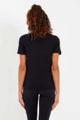 Kadın Tencel Kumaş V Yaka Parçalı T-shirt  Siyah - 4