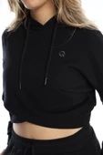 Kadın Kruvaze Detaylı Kapüşonlu Crop Sweat Siyah - 4