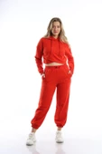 Kadın Kruvaze Detaylı Kapüşonlu Crop Sweat Kırmızı - 3