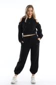 Kadın Kapüşonlu Omuz Dekolteli Sweatshirt Siyah - 3