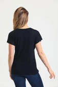 Kadın Bambu Kumaş Bisiklet Yaka T-shirt  Siyah - 4