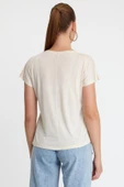Kadın Bambu Kumaş Bisiklet Yaka T-shirt Bej - 4