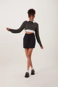 Kadın Triko Crop Sweatshirt Antrasit - 2