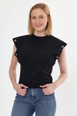 Kadın Basic Geniş Kol T-shirt Siyah - 1