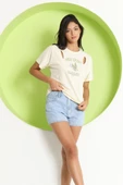 Kadın Cut Out Detaylı T-Shirt Ekru - 1