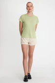 Kadın Bambu Kumaş Bisiklet Yaka T-shirt Mint - 3