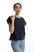 Kadın Yarasa Kol Basic Tişört İndigo - 2