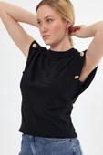 Kadın Basic Geniş Kol T-shirt Siyah - 2