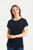 Kadın Bambu Kumaş Bisiklet Yaka T-shirt  Siyah - 1