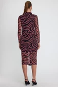Kadın Zebra Desenli Elbise  Fuşya - 4