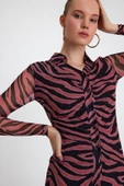 Kadın Zebra Desenli Elbise  Fuşya - 2