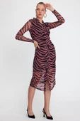Kadın Zebra Desenli Elbise  Fuşya - 3