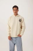 Erkek Oversize Baskılı Sweatshirt Ekru - 3