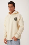 Erkek Oversize Baskılı Sweatshirt Ekru - 1