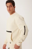 Erkek Fermuar Detaylı Sweatshirt Ekru - 1