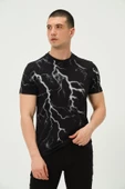 Erkek Şimşek Baskılı Regular Fit Tişört Siyah - 3