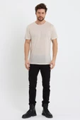Erkek Tencel Kumaş Bisiklet Yaka T-shirt Taş - 3