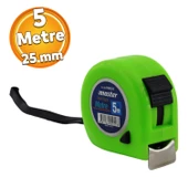 Şerit Metal Bükülebilir Metre 5 m x 25 mm Yeşil Renk Düğmeli Ölçüm Ölçme Plastik Kasalı Klipsli - 1