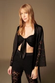 Pijama Takım 1530 Pantolon Büstiyer Sabahlık 3'lü Takım Siyah - 4