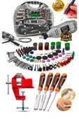 Premium Seri Devirli Çantalı Dramel Gravür Seti Hobi Taşlama Kit, Pro Ahşap oyma Seti Mengene - 1